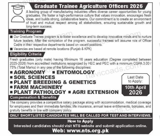 Graduate Trainee Agriculture Officers 2026 Advertisement