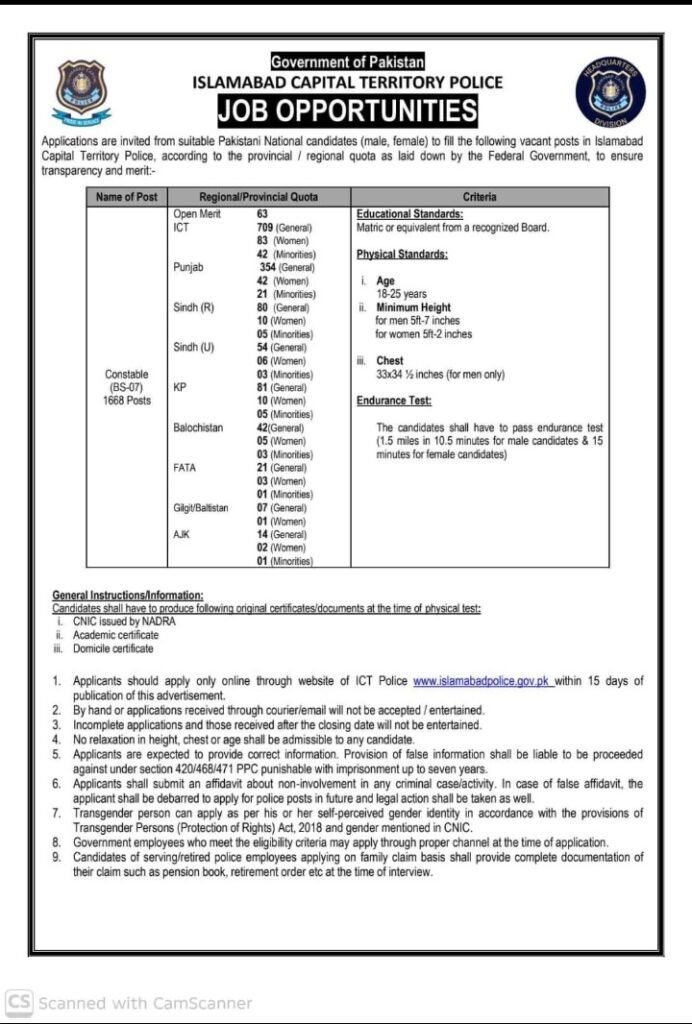 ICT Police Jobs 2026 Advertisement