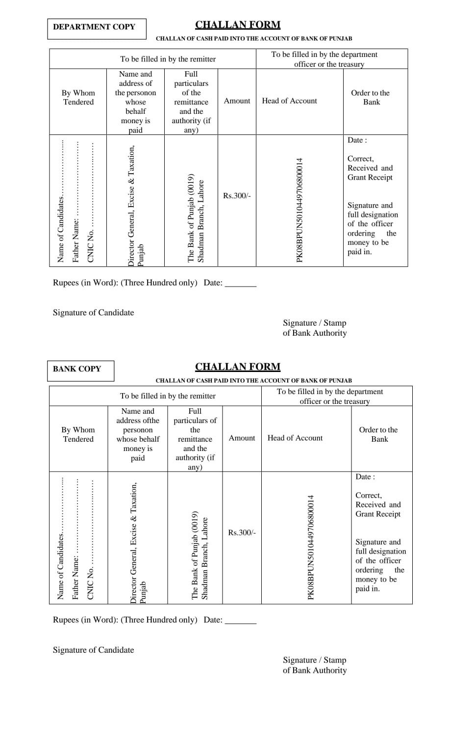 Excise and Taxation Department Punjab Jobs 2026 Bank Challan