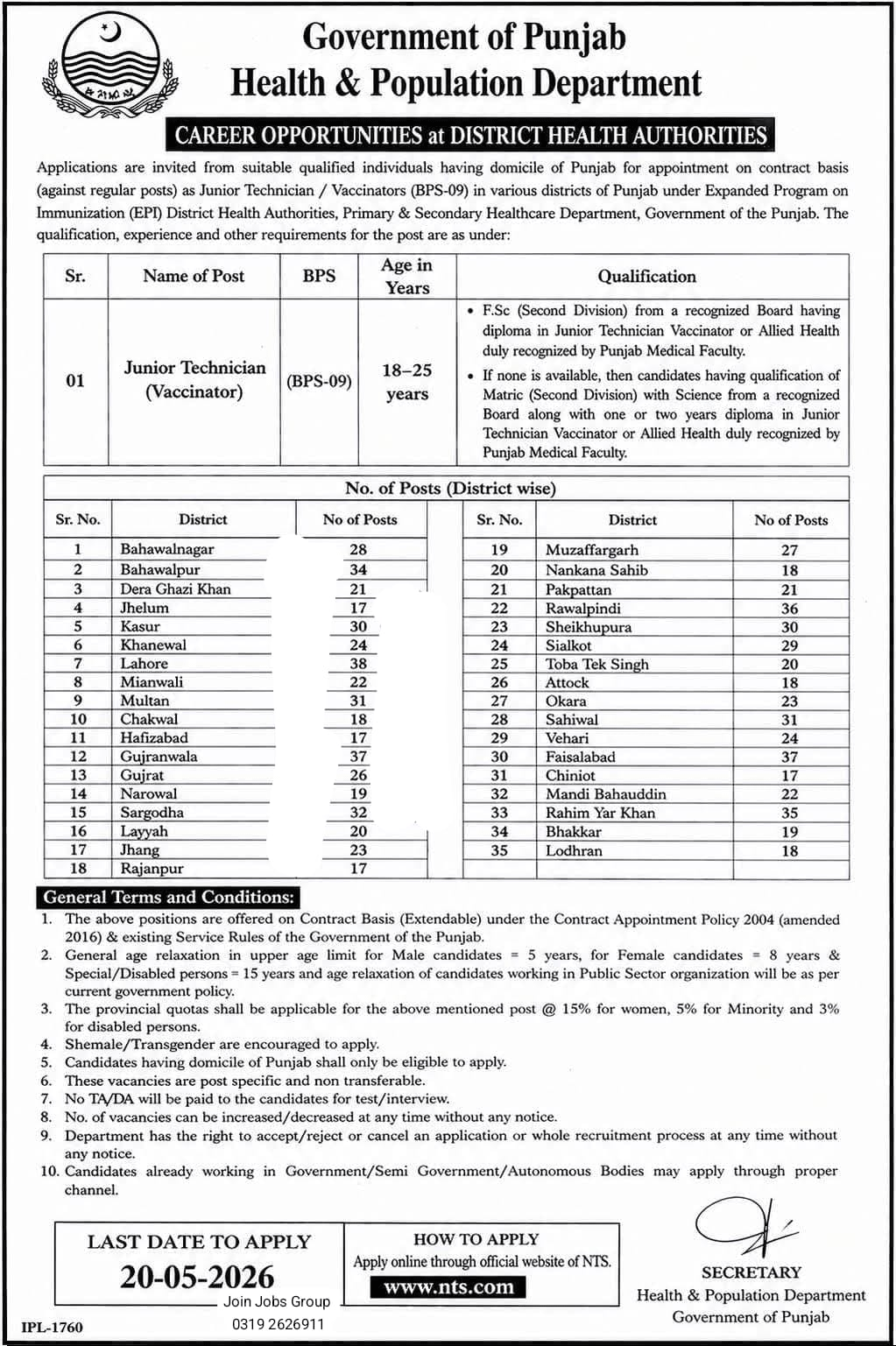 Health and Population Department Jobs 2026 Advertisement