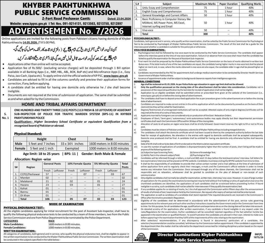 KPPSC Jobs 2026 Advertisement No. 7/2026