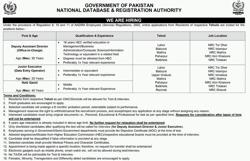 NADRA Jobs 2026 Advertisement