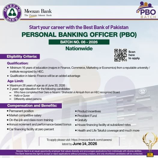 Meezan Bank Jobs 2026 Advertisement