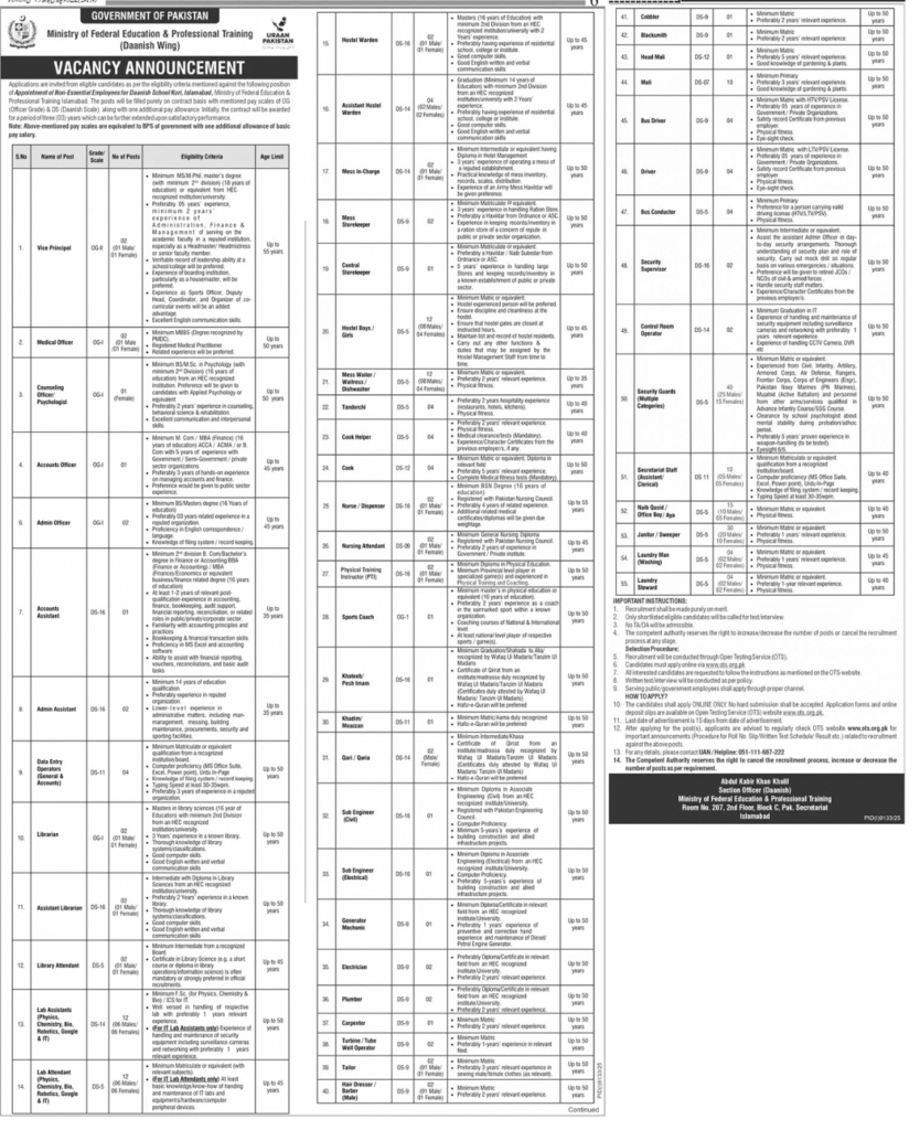 Ministry of Federal Education and  Professional Training Jobs 2026 Advertisement