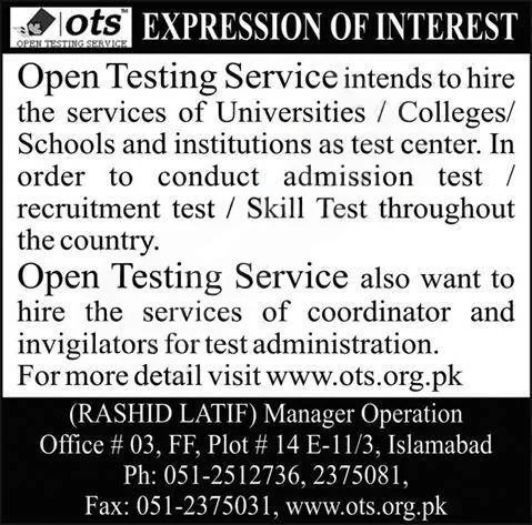 OTS Invigilator Jobs 2026 Advertisement