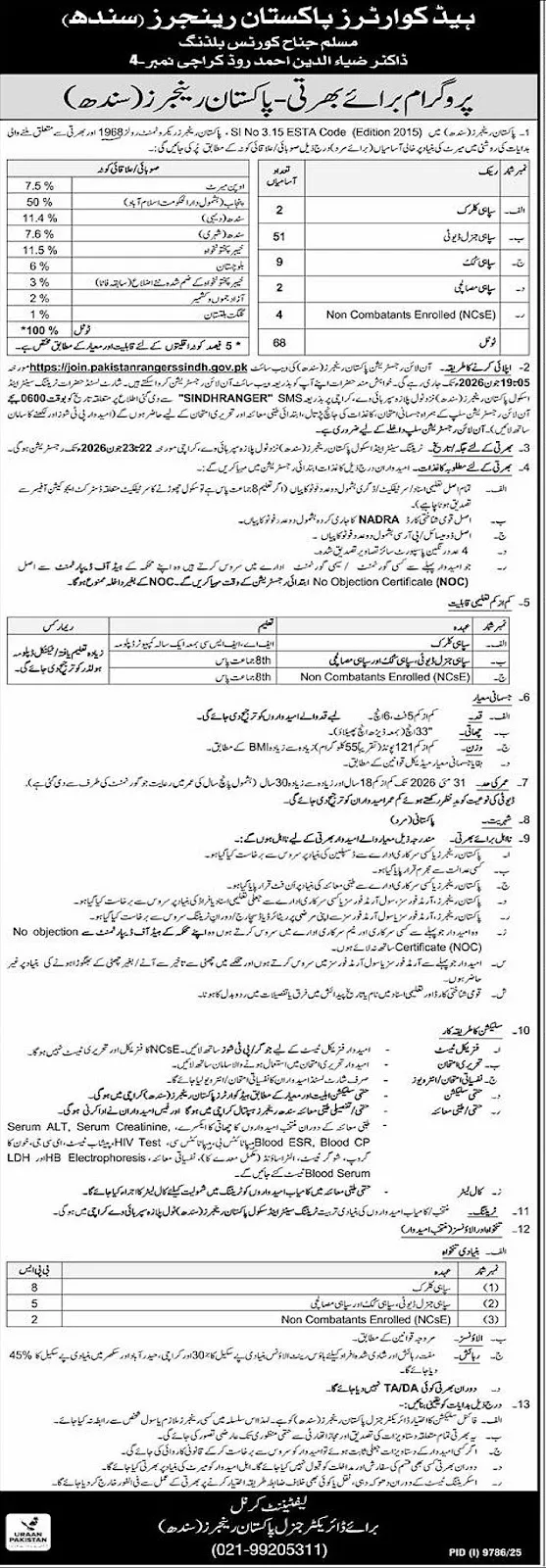 Join Sindh Rangers Jobs 2026 Advertisement
