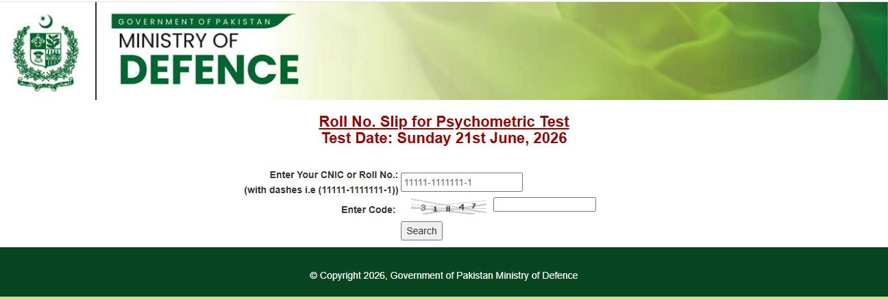 MOD Roll No Slip for Psychometric Test 2026