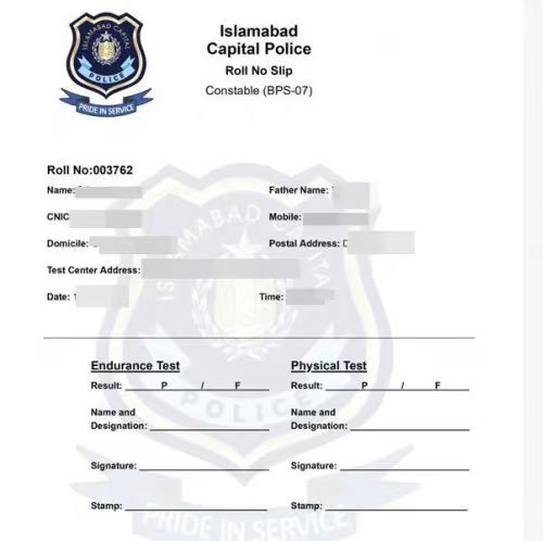 Islamabad Police Written Test Roll No Slip 2026